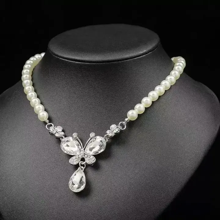 European & American Style Pearl Jewelry Set – Bridal Gem Necklace & Earrings