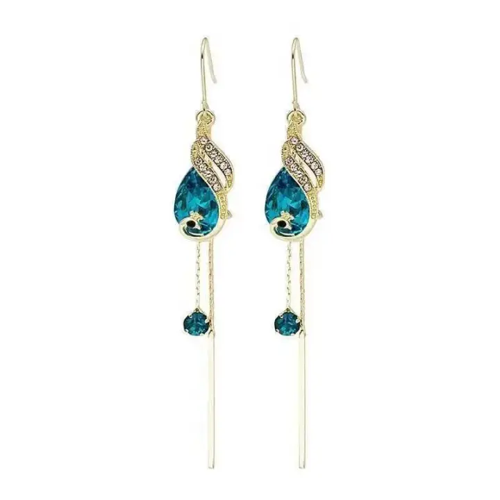 Korean Vintage Crystal Peacock Earrings – Luxury Women’s Fashion Jewelry