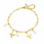 Gold Plated Bird & Pearl Charm Anklet – Elegant Chain Jewelry for Women