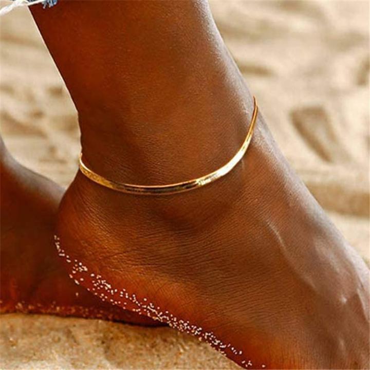 Gold Plated Snake Chain Anklet – Summer Beach Fashion Jewelry for Women