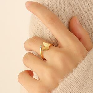 DLHP Elegant Cubic Zirconia Butterfly Ring – Adjustable Stainless Steel Open Ring for Women